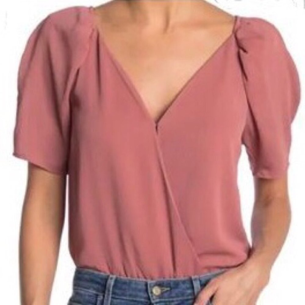 Astr the Label Puff Sleeve Dark Blush Pink Bodysuit Size XS NWOT